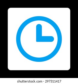 Clock icon from Primitive Buttons OverColor Set. This rounded square flat button is drawn with blue and white colors on a black background.