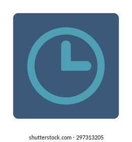 Clock icon from Primitive Buttons OverColor Set. This rounded square flat button is drawn with cyan and blue colors on a white background.