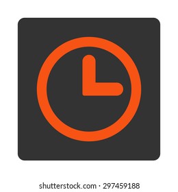 Clock icon from Primitive Buttons OverColor Set. This rounded square flat button is drawn with orange and gray colors on a white background.