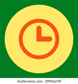 Clock icon from Primitive Round Buttons OverColor Set. This round flat button is drawn with orange and yellow colors on a green background.