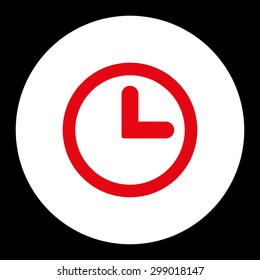 Clock icon from Primitive Round Buttons OverColor Set. This round flat button is drawn with red and white colors on a black background.