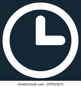 Clock icon from Primitive Set. This isolated flat symbol is drawn with white color on a dark blue background, angles are rounded.