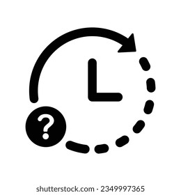 Clock icon with question mark. Clock icon and help, how to, info, query symbol. Vector icon