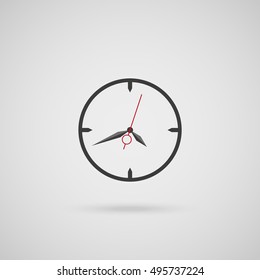 clock icon with a red second hand with a shadow on a gray background isolation. stylish vector illustration for web design