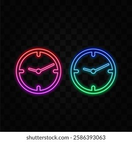 Clock icon representing timekeeping and punctuality, neon style. suitable for business schedules, productivity tools, and daily planners. neon style.