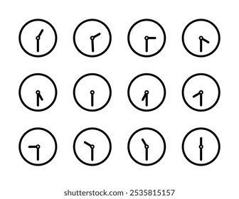 Clock icon set. 1 to 12 o’clock. Simple and editable clock design.