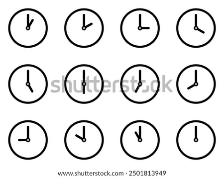 clock icon set. 1 to 12 o'clock. simple and editable clock design. 