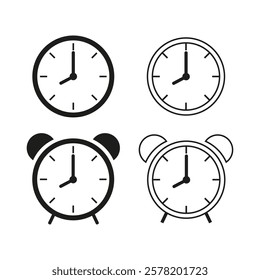 Clock icon set. Alarm clock icon. Vector bell. Simple shape.