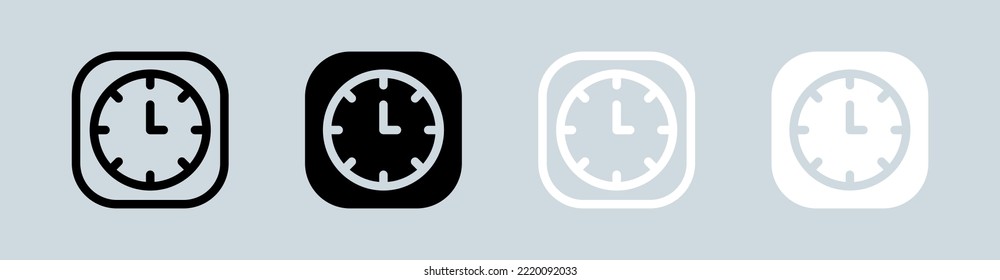 Clock icon set in black and white. Time signs vector illustration