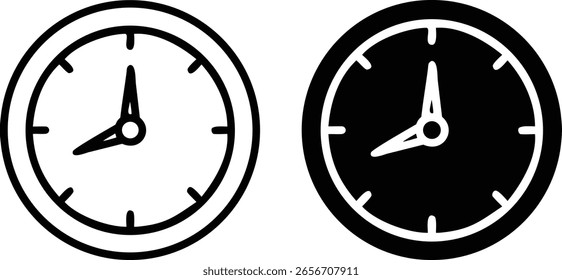 Conjunto de iconos de reloj en blanco y negro Esquema de Vector sólido para la gestión del tiempo y el diseño de horarios