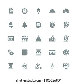 clock icon set. Collection of 25 filled clock icons included Web settings, Big ben, Wake up, London eye, Hourglass, Wall clock, Settings, Appointment book, Management, Metronome