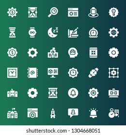 clock icon set. Collection of 36 filled clock icons included Deadline, Alarm, Notification, Clock tower, Settings, School, Digital Hourglass, Watch, Address book, Clocks
