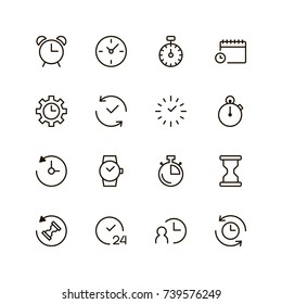 Clock Icon Set. Collection Of High Quality Outline Time Pictograms In Modern Flat Style. Black Timer Symbol For Web Design And Mobile App On White Background. Stopwatch Line Logo.