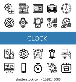 clock icon set. Collection of Setting, Gear, Clock shop, Watch, History, Second hand, Timer, Management, Clock, Time management, Notification, Sound editing, Cogwheel, Paper lamp icons