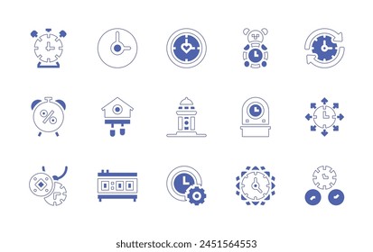Clock icon set. Duotone style line stroke and bold. Vector illustration. Containing clock, time, time is money, alarm, tower.