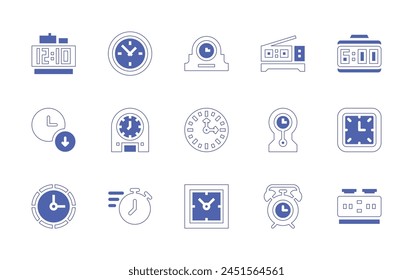 Icono de reloj ajustado. Trazo de línea de estilo duotono y negrita. Ilustración vectorial. Contiene cronómetro, reloj, tiempo de inactividad, digital, reloj digital, reloj de escritorio, relojes, alarma.