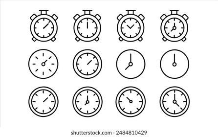 clock icon set. Editable stroke. Vector illustration.