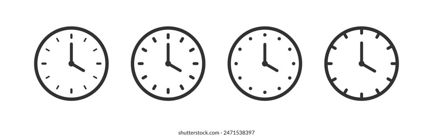 Clock icon set. Hours dial. Watch time. Business deadline.