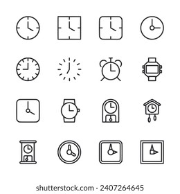 Clock icon set isolated on white