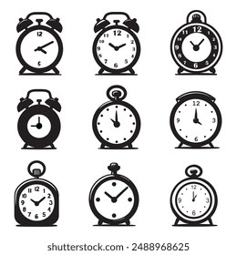 Clock icon set. isolated on white, vector Illustration