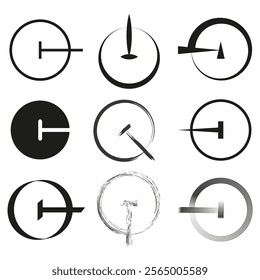 Clock icon set. Minimalist abstract design. Artistic circular symbols. Vector graphic elements.