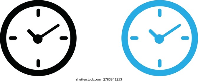 Clock Icon Set, Minimalist Round Wall Watch and Time Measurement Vector Icons