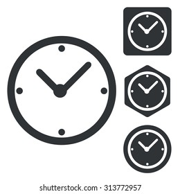 Clock icon set, monochrome, isolated on white