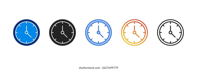 Clock Icon Set Multiple Style Vector Illustration
