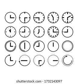 Das Uhrensymbol wird auf weißem Hintergrund eingestellt, der Uhrenvektor