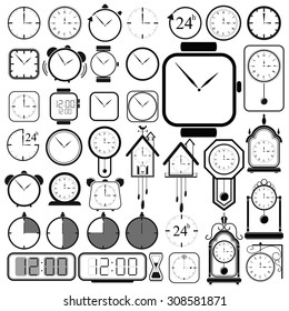 Clock icon set on white background