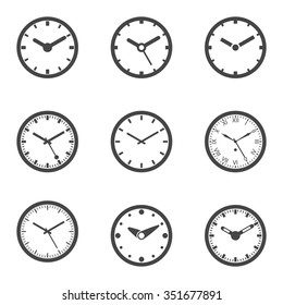 Clock Icon Set - Outline Isolated Vector Illustration.