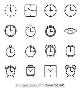 Iconos de reloj Set Estilo de contorno Tiempo e iconos de alarma
