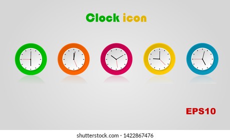 a clock icon set with several color choices.clock icon in flat style