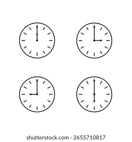 ícone de relógio definido. Um relógio que exibe os tempos de mudança. Ícones simples em preto e branco. Frequentemente usado para negócios, educação e cronometragem.