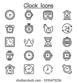 clock icon set in thin line style