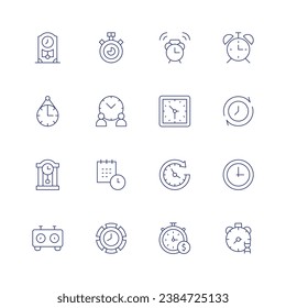 Clock icon set. Thin line icon. Editable stroke. Containing stopwatch, time management, appointment, clock, cuckoo, chess clock, alarm clock, time, countdown.