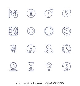 Clock icon set. Thin line icon. Editable stroke. Containing waiting, target, minutes, wall clock, clock, cuckoo, sleep, sand clock, timing.
