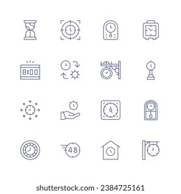 Clock icon set. Thin line icon. Editable stroke. Containing focus, time management, save time, hours, digital alarm, clock, waiting, cuckoo clock.