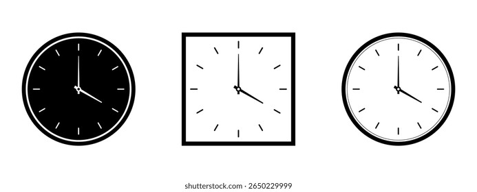 Ícone de relógio definir tempo alarme relógio hora período símbolo símbolo negócios minuto esboçado silhueta preto branco vetor botões