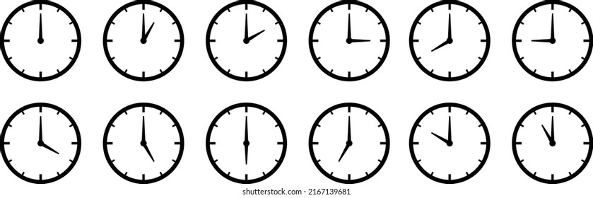 Clock icon set. Time clock icons collection. Line clocks symbol isolated on white background - stock vector.