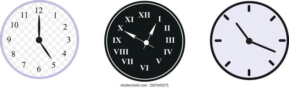 Clock icon set. Time clock icons collection. Line clocks symbol isolated on white background - stock vector.
