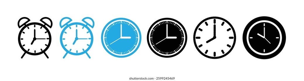 Clock icon set. Time icon vector. watch icon symbol. Schedule timer sign for UI designs.
