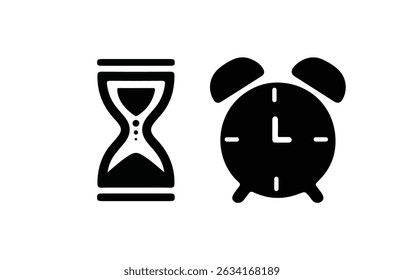 Clock icon set. Time vector. watch icon symbol, countdown Timer vector illustration. Time icon set. Timer, alarm, schedule, hourglass, clock icons. Solid icon collection
