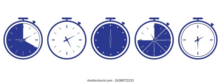 Clock icon set. Time icon vector. watch icon symbol. Time  vector. watch icon symbol. Flat alarm clock icons set in vector illustration. Variety clocks design.