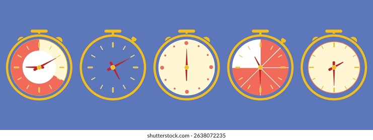 Clock icon set. Time icon vector. watch icon symbol. Time  vector. watch icon symbol. Flat alarm clock icons set in vector illustration. Variety clocks design.