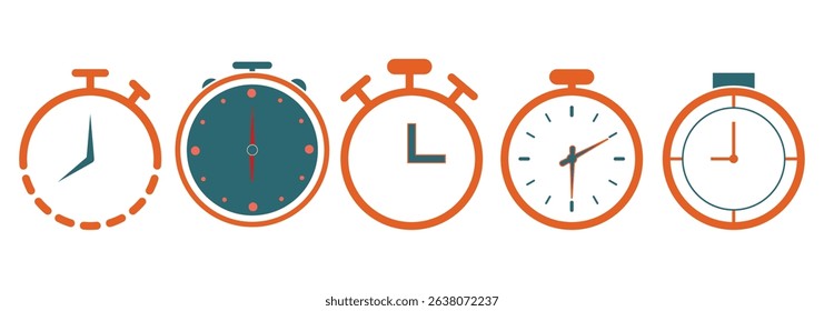 Clock icon set. Time icon vector. watch icon symbol. Time  vector. watch icon symbol. Flat alarm clock icons set in vector illustration. Variety clocks design.