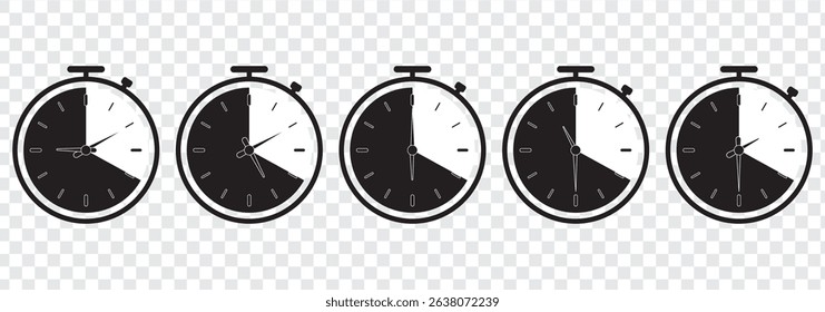 Clock icon set. Time icon vector. watch icon symbol. Time  vector. watch icon symbol. Flat alarm clock icons set in vector illustration. Variety clocks design.