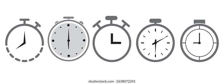 Clock icon set. Time icon vector. watch icon symbol. Time  vector. watch icon symbol. Flat alarm clock icons set in vector illustration. Variety clocks design.
