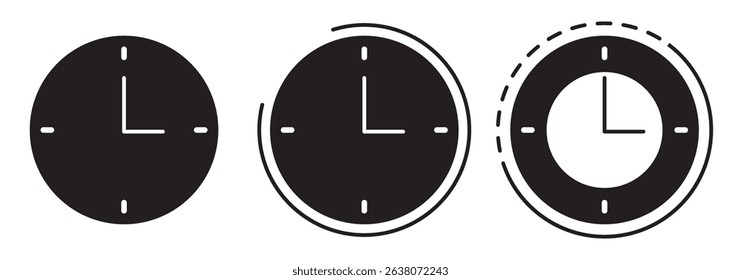 Clock icon set. Time icon vector. watch icon symbol. Time  vector. watch icon symbol. Flat alarm clock icons set in vector illustration. Variety clocks design.