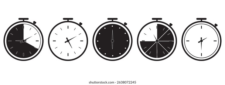 Clock icon set. Time icon vector. watch icon symbol. Time  vector. watch icon symbol. Flat alarm clock icons set in vector illustration. Variety clocks design.